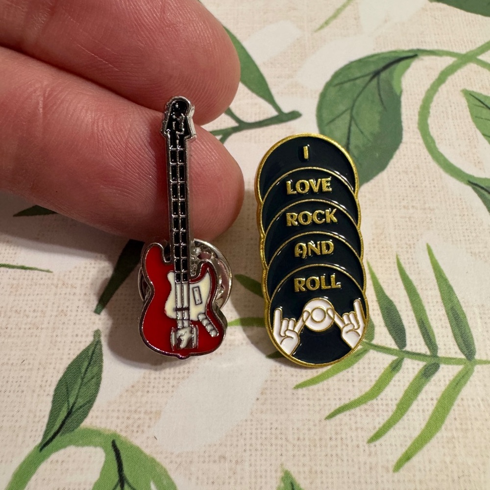 Red Guitar and Rock and Roll Pins
